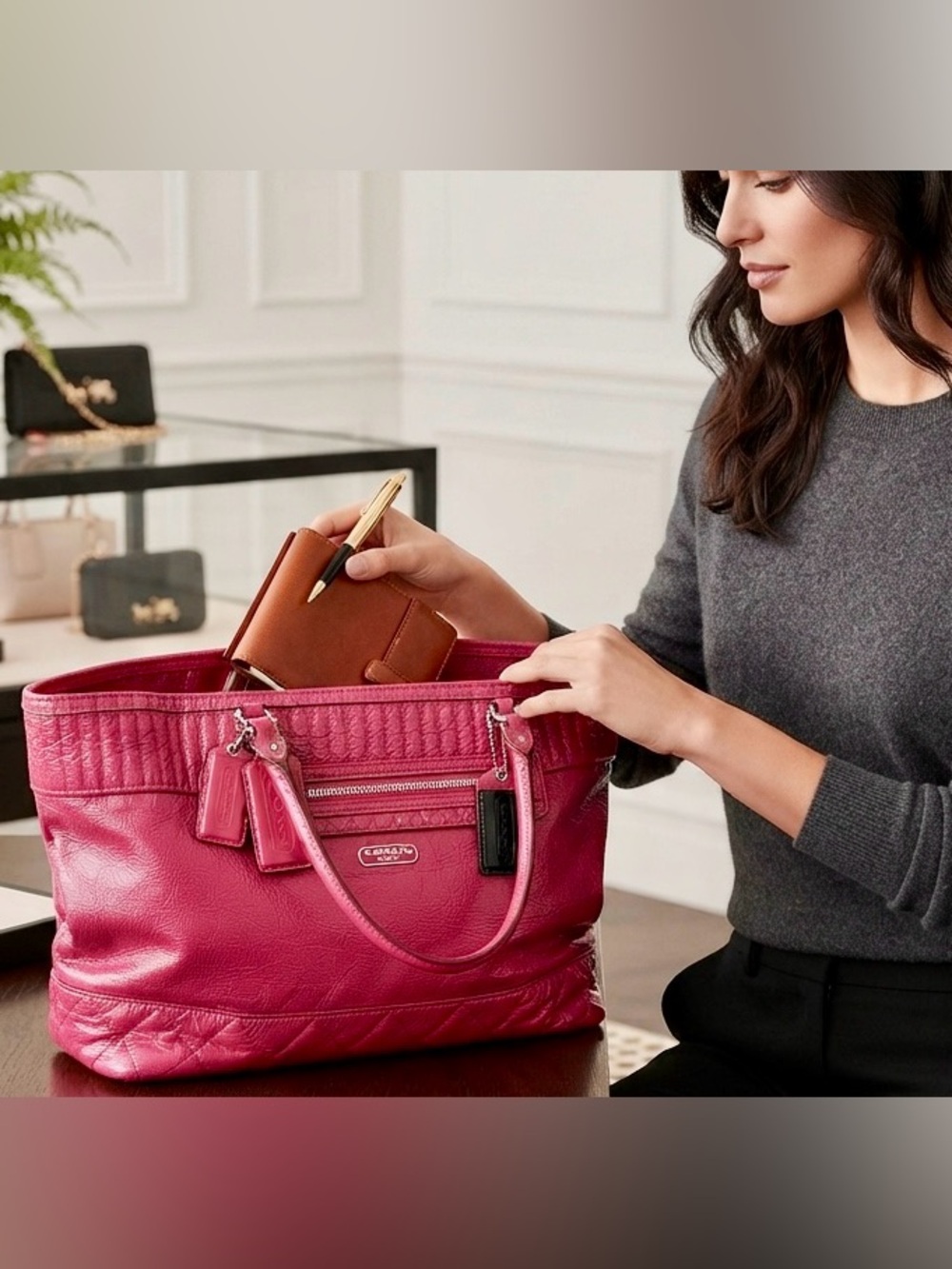 Coach Poppy Daisy Hot Pink Liquid Gloss Patent Leather Shoulder Tote Bag -18674